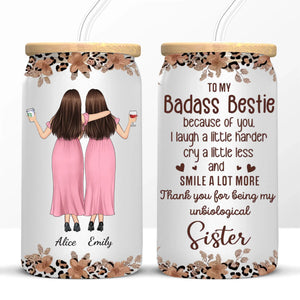 Sisters Make The Best Of Friends - Bestie Personalized Custom Glass Cup, Iced Coffee Cup - Gift For Best Friends, BFF, Sister