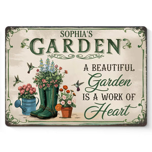 Beautiful Garden Is A Work Of Heart - Family Personalized Custom Home Decor Metal Sign - Gift For Yourself, Best Friends, Siblings, Family Members