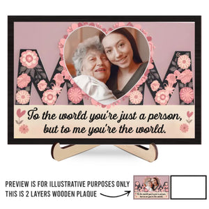 Custom Photo You Mean The World To Me - Family Personalized Custom 2-Layered Wooden Plaque With Stand - Gift For Mom, Daughter