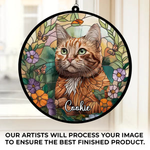 Custom Photo A Cat’s Love Is Never Forgotten - Memorial Personalized Window Hanging Suncatcher Ornament - Sympathy Gift For Pet Owners, Pet Lovers