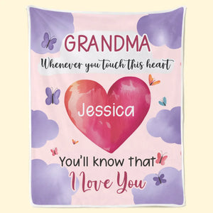 Grandma’s Heart Beats In Mine Forever - Family Personalized Custom Blanket - Gift For Mom, Grandma