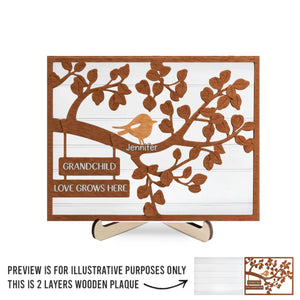 Love Knows No Bounds - Family Personalized Custom 2-Layered Wooden Plaque With Stand - Gift For Mom, Grandma