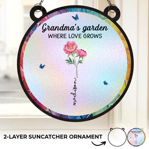 A Grandmother’s Heart Is A Garden Of Love - Family Personalized Window Hanging Suncatcher - Gift For Mom, Grandma