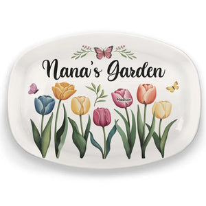 Grandma Makes Life Bloom With Love - Family Personalized Custom Platter - Gift For Mom, Grandma