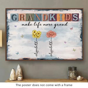 Happiness Is A Hug From A Grandchild - Family Personalized Custom Horizontal Poster - Gift For Mom, Grandma