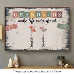 Grandkids Make The World Brighter - Family Personalized Custom Horizontal Poster - Gift For Mom, Grandma