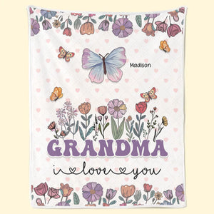 Grandma’s Love Blooms In Every Hug - Family Personalized Custom Blanket - Gift For Mom, Grandma