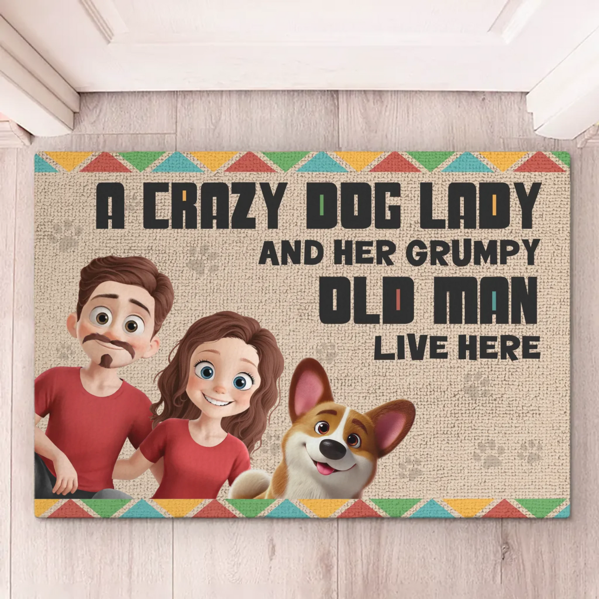 Welcome To The Dog Lady's And The Grump's House - Couple Personalized Custom Home Decor Decorative Mat - House Warming Gift For Husband Wife, Anniversary, Pet Owners, Pet Lovers