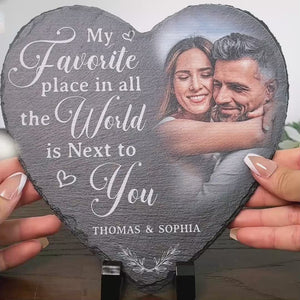 Custom Photo Next To You - Couple Personalized Custom Heart Shaped Stone With Stand - Christmas Gift For Husband Wife, Anniversary, First Christmas